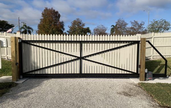 Residential Wood Picket Cantilever Gate in Naples, Florida