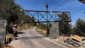 Gate frame hoisted into place