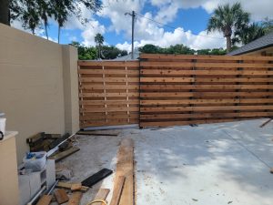 finished wood clad cantilever gate