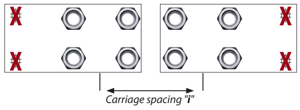 Bolt pattern diagram showing the foundation plate's unused extension oriented outward, toward the ends of the gate
