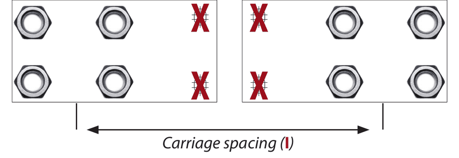 Diagram of foundation plate bolt-hole orientation for small gate carriage spacing