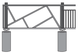 Line illustration of a cantilever gate carriage mounted directly on top of a concrete pier