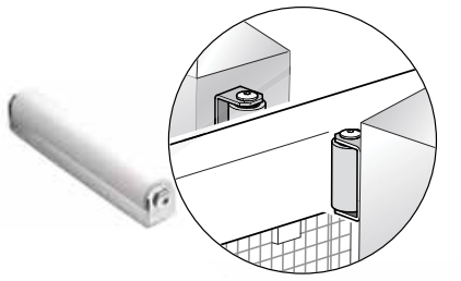 Diagram of an over-the-top style top guide roller installed at the top corner of a chain-link gate frame