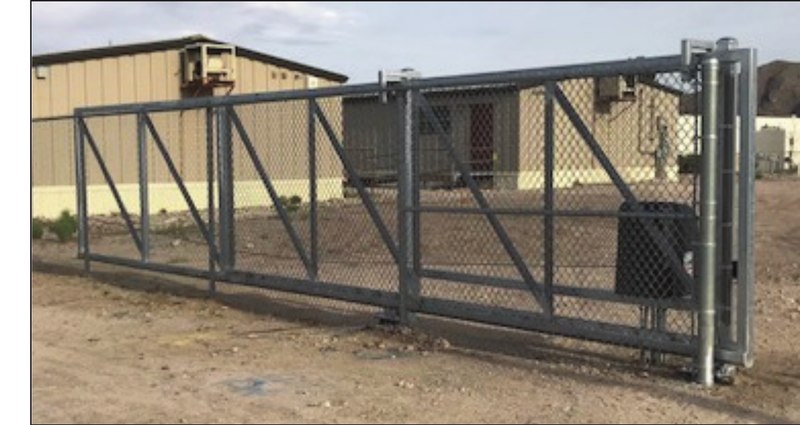 Photo of a cantilever gate with one diagonal brace in each gate section